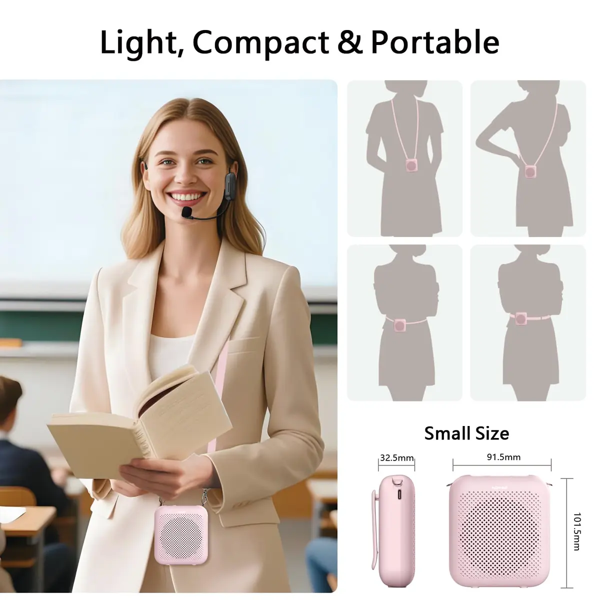 Norwii 15W Portable Voice Amplifier with Bluetooth Speaker & Dual Microphones (Pink) | Clear, Distortion-Free Sound for Teachers & Presenters - view 8