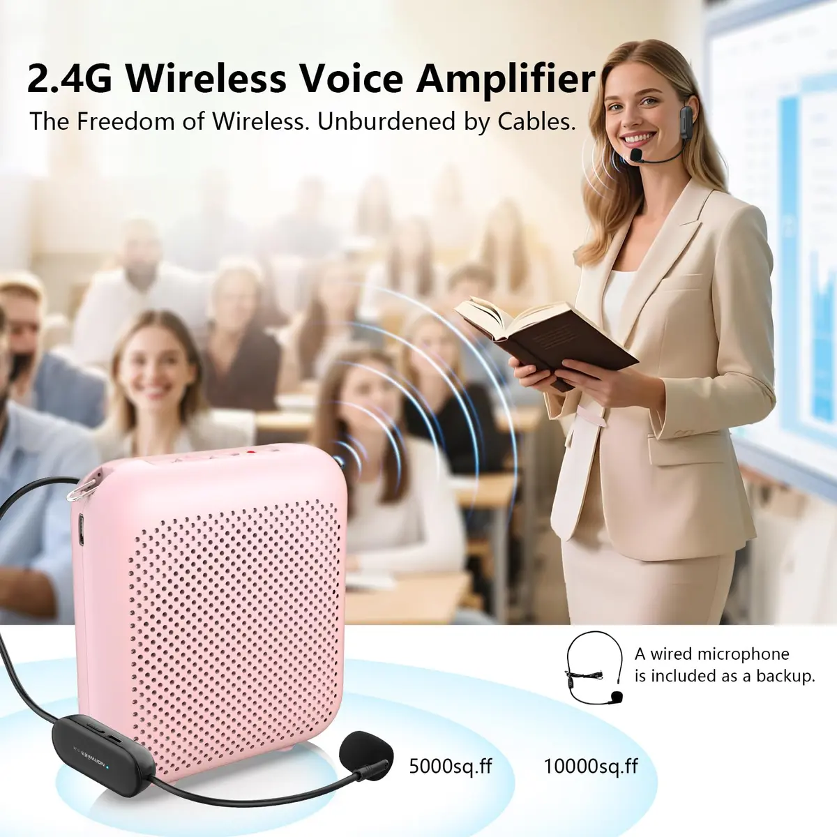 Norwii 15W Portable Voice Amplifier with Bluetooth Speaker & Dual Microphones (Pink) | Clear, Distortion-Free Sound for Teachers & Presenters - view 2