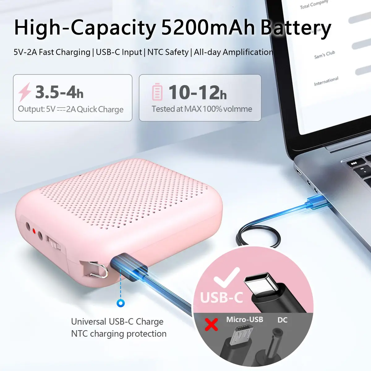 Norwii 15W Portable Voice Amplifier with Bluetooth Speaker & Dual Microphones (Pink) | Clear, Distortion-Free Sound for Teachers & Presenters - view 4