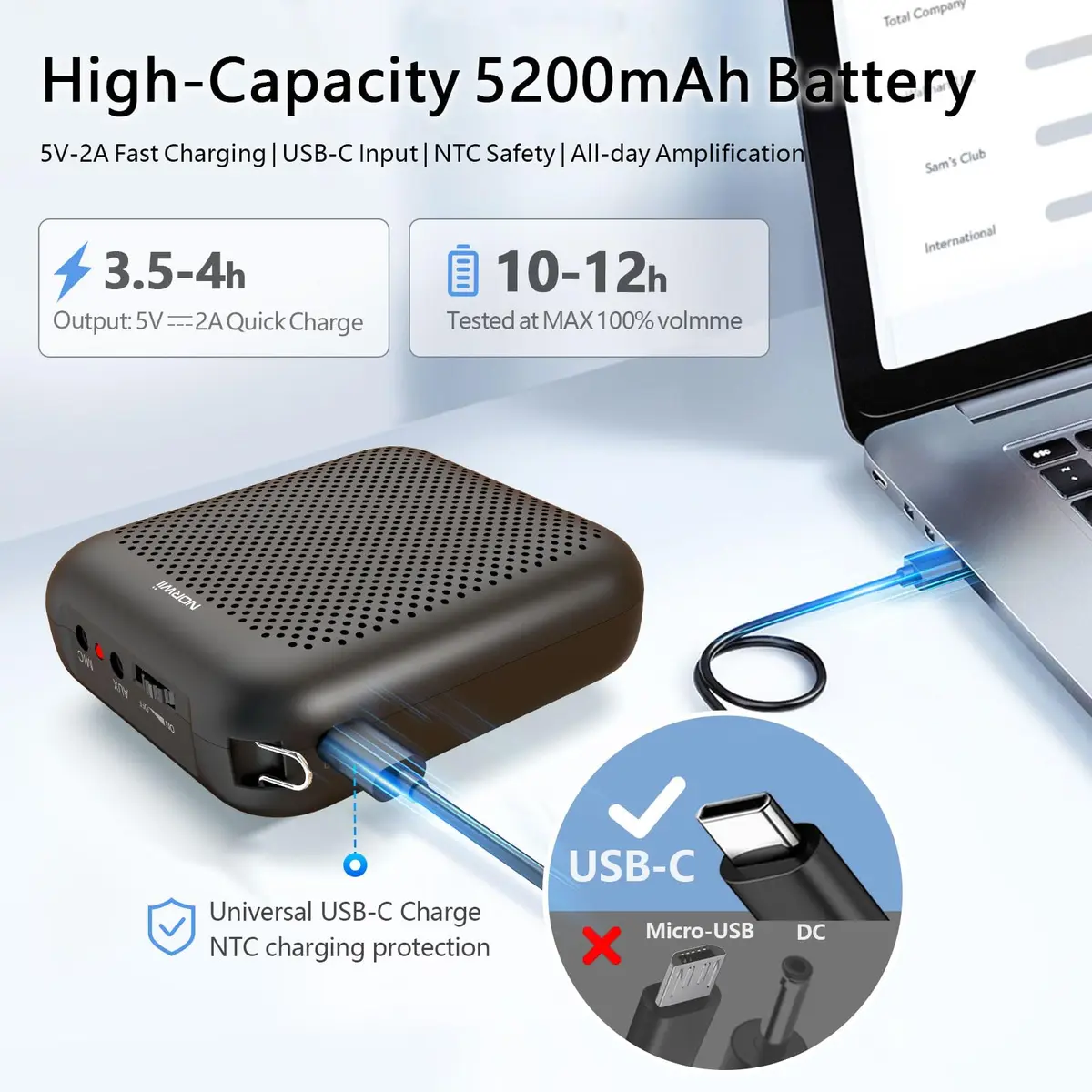 Norwii 15W Portable Voice Amplifier with Bluetooth Speaker & Dual Mics | 30m Wireless Range, 12-Hr Battery - view 4