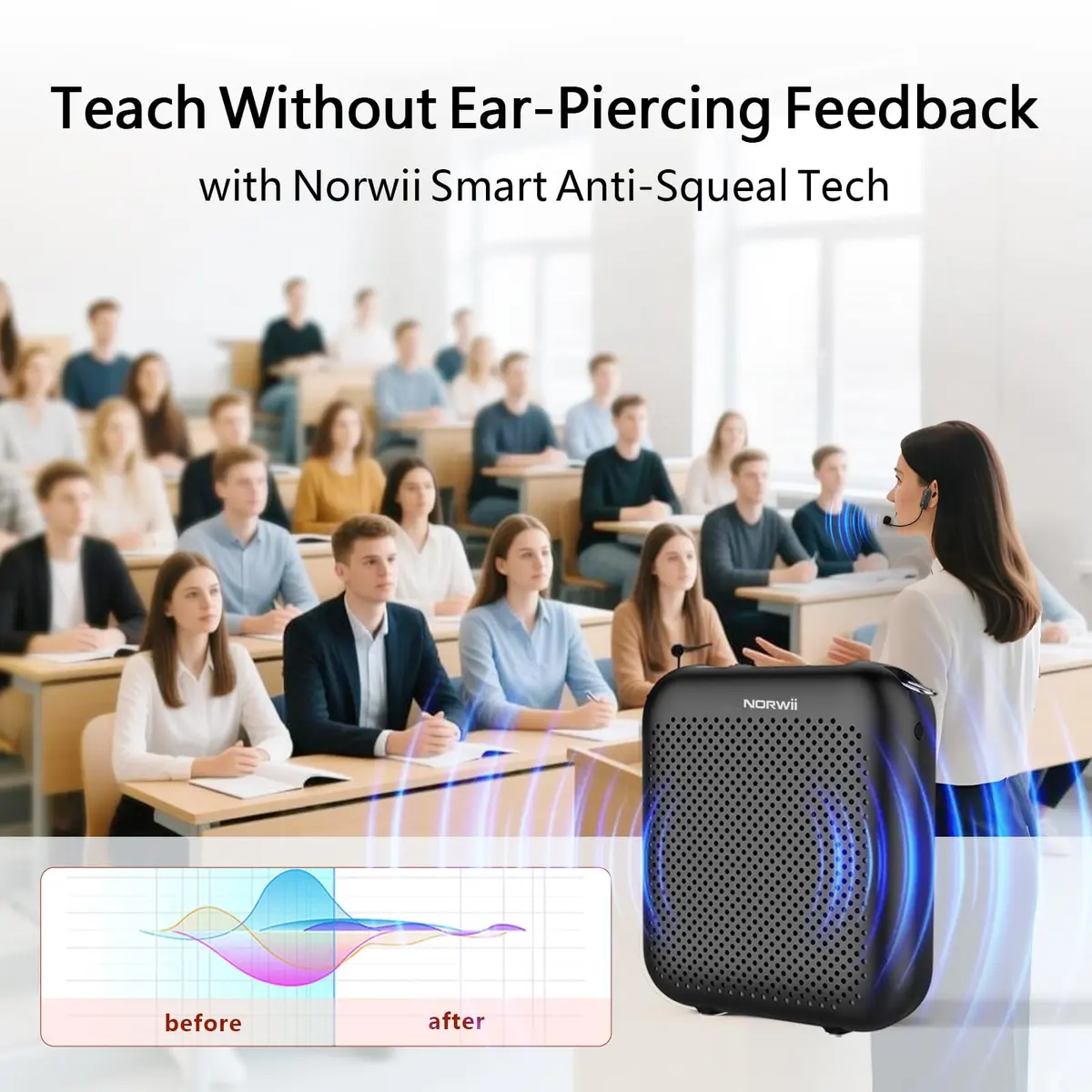 Norwii 15W Portable Voice Amplifier with Bluetooth Speaker & Dual Mics | 30m Wireless Range, 12-Hr Battery - view 5