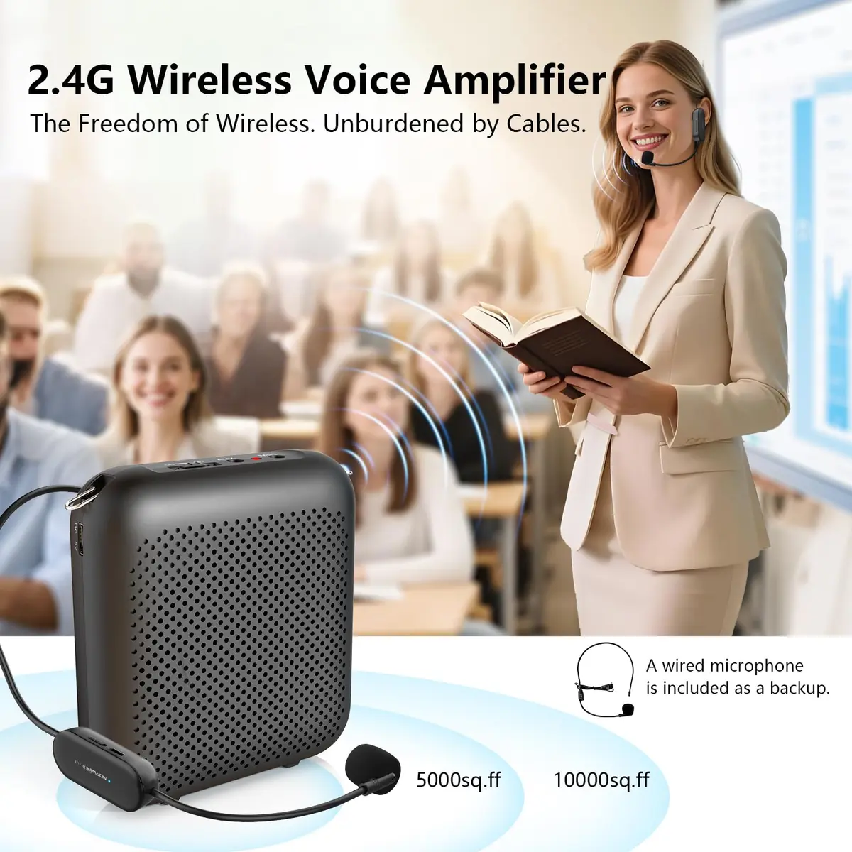 Norwii 15W Portable Voice Amplifier with Bluetooth Speaker & Dual Mics | 30m Wireless Range, 12-Hr Battery - view 2