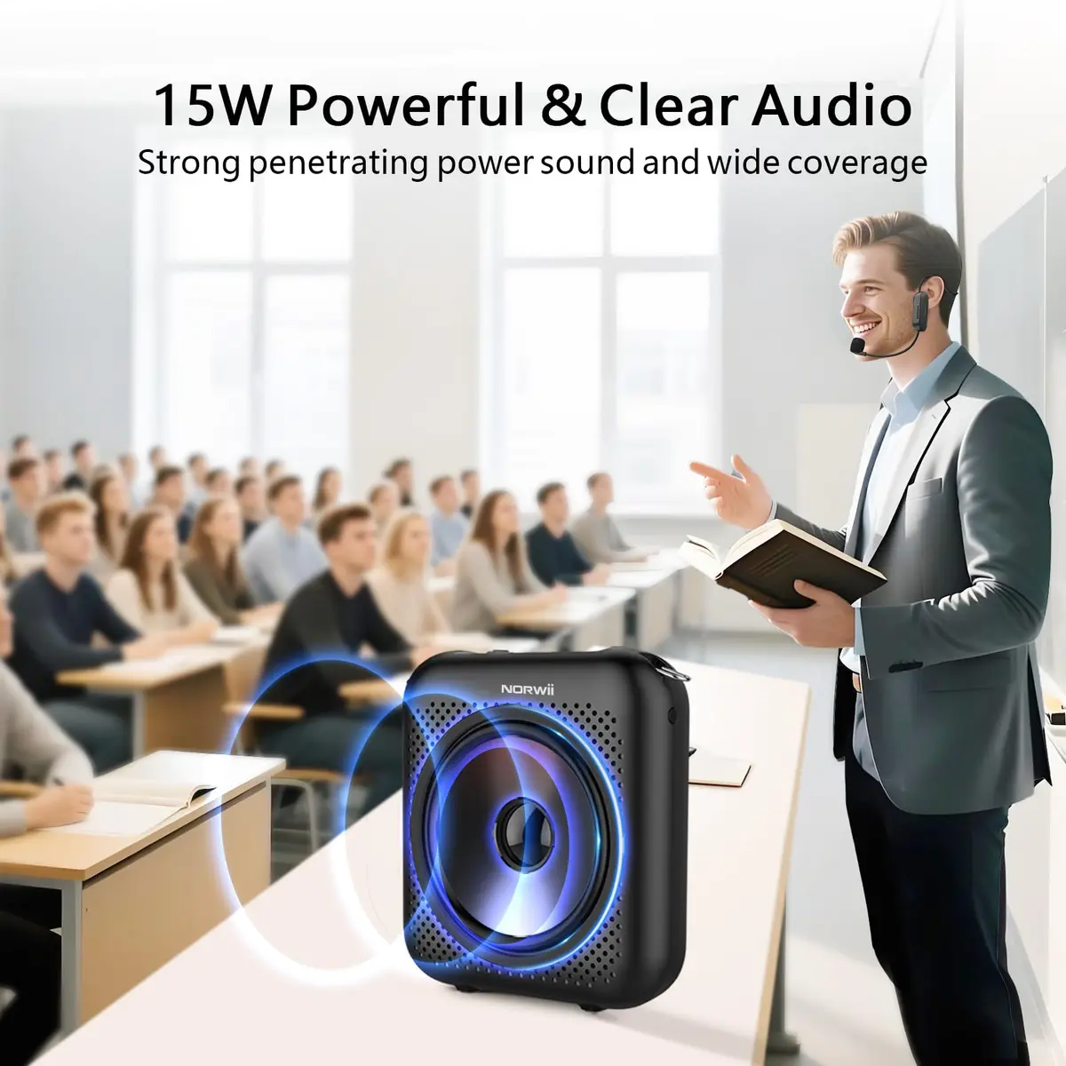 Norwii 15W Portable Voice Amplifier with Bluetooth Speaker & Dual Mics | 30m Wireless Range, 12-Hr Battery - view 3