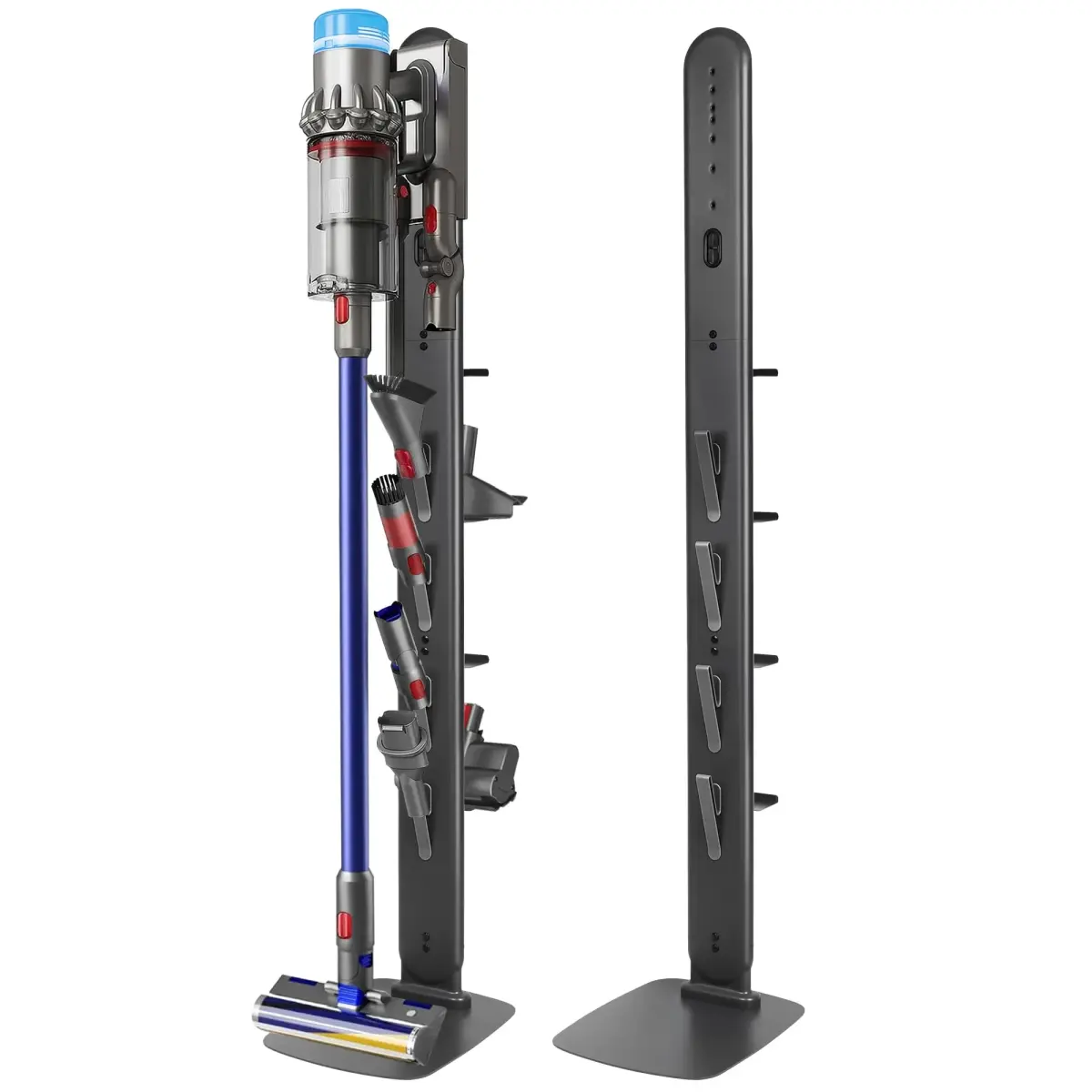 Kukikan GrandeTier Vacuum Stand Holder with 8 Hooks & Shelves | Freestanding Metal Dock for Cordless Vacuums - main product image