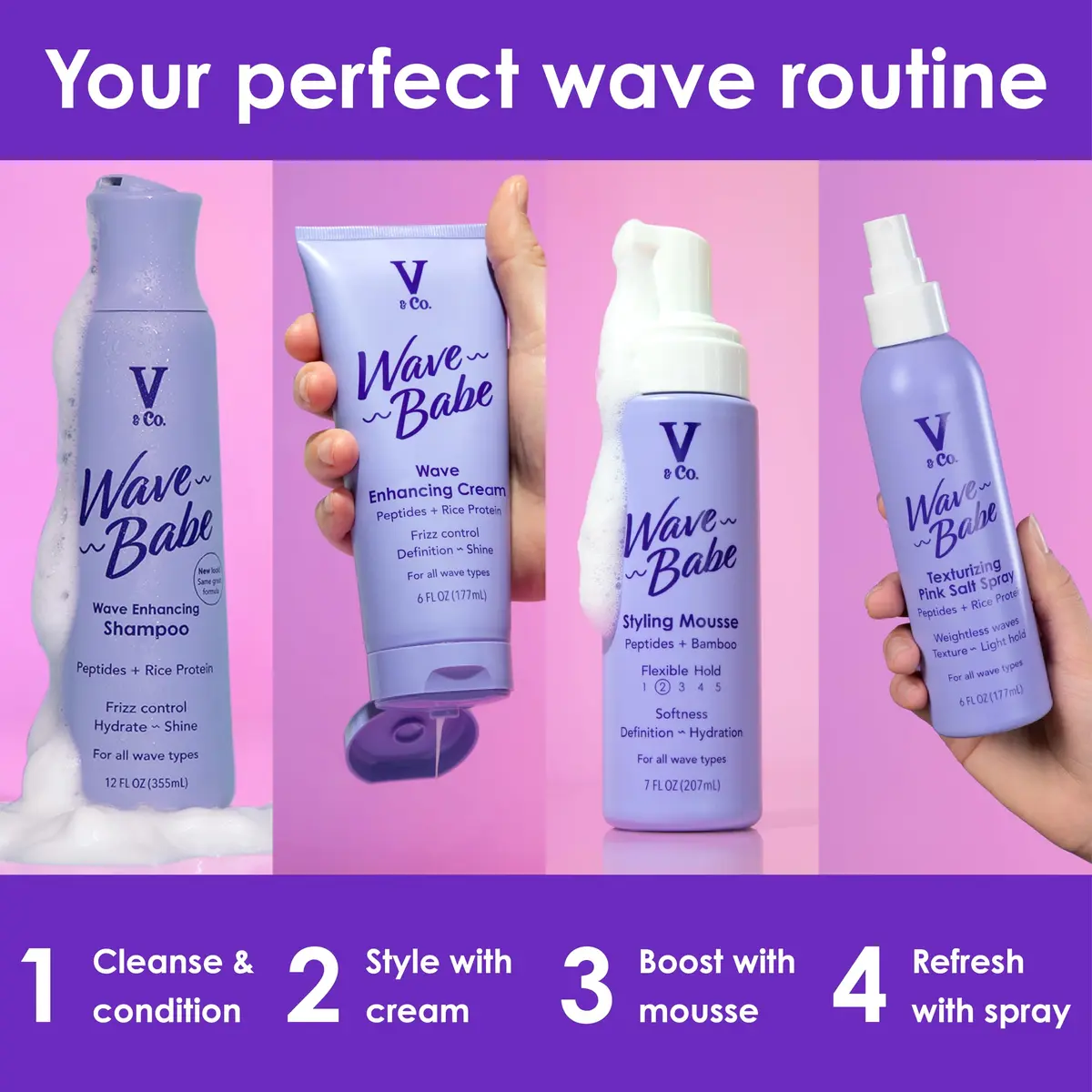 V&CO. Wave Babe Pink Salt Texturizing Spray 12 oz | Beach Wave & Volumizer for Wavy Hair - view 3