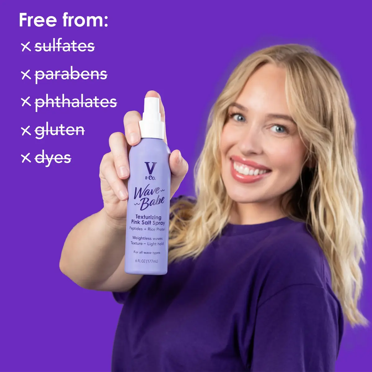 V&CO. Wave Babe Pink Salt Texturizing Spray 12 oz | Beach Wave & Volumizer for Wavy Hair - view 4