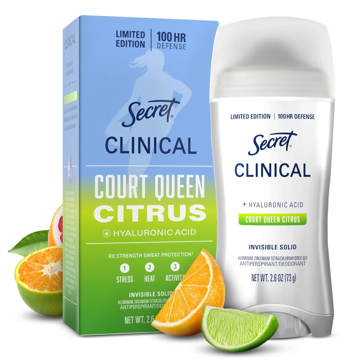 Secret Clinical Strength Invisible Solid Antiperspirant Deodorant for Women, Court Queen Citrus Scent, 76.6 ml (2.6 oz) - main product image