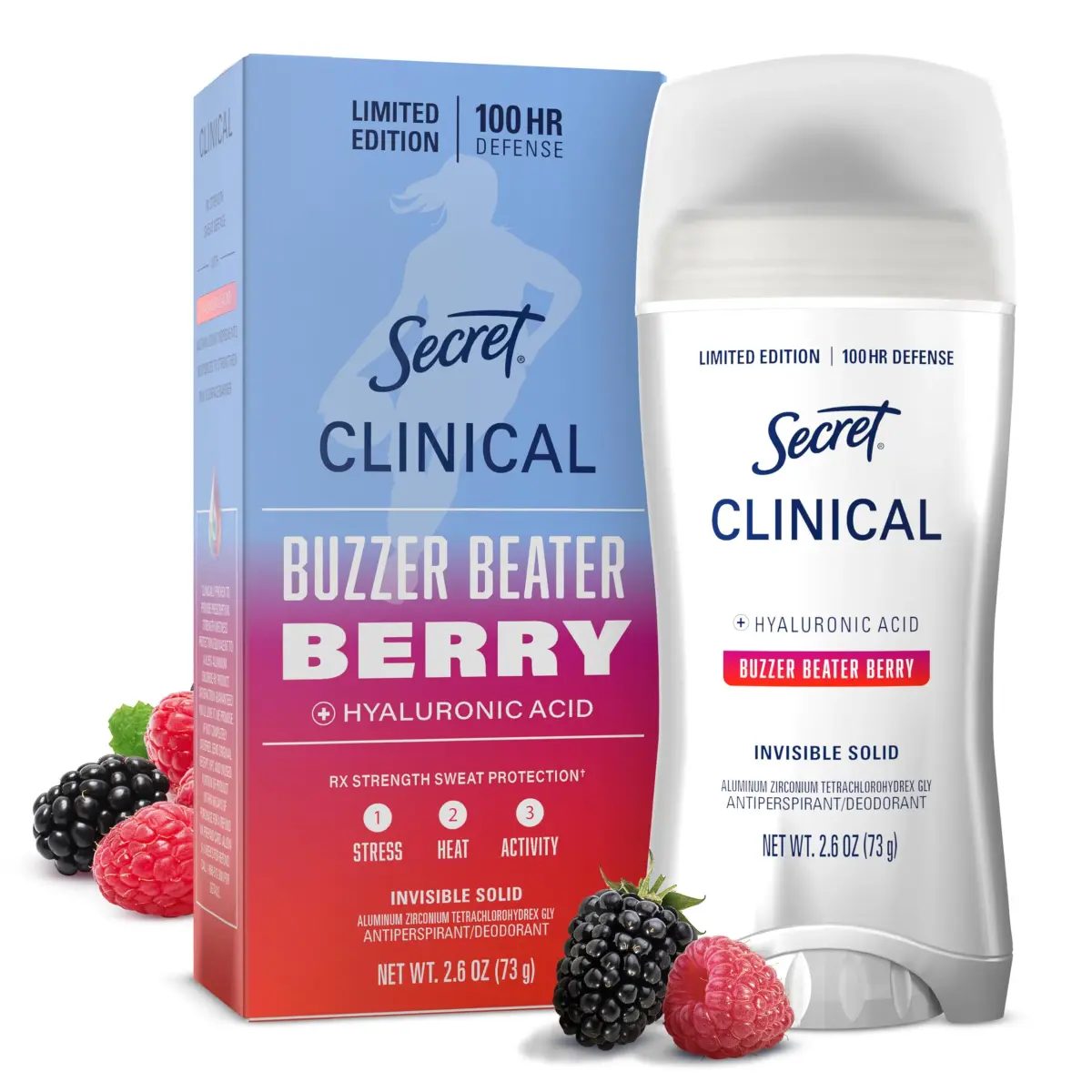 Secret Clinical Strength Invisible Solid Antiperspirant Deodorant for Women, Paige Bueckers Edition, Buzzer Beater Berry Scent, 76.6g (2.6 oz) - main product image
