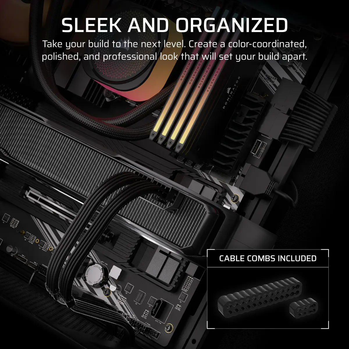 Corsair Elite Premium Type 4 Individual Sleeved PSU Cable Kit – Low-Profile Paracord, Black, 61cm | Compatible with Type 4 PSUs - view 3