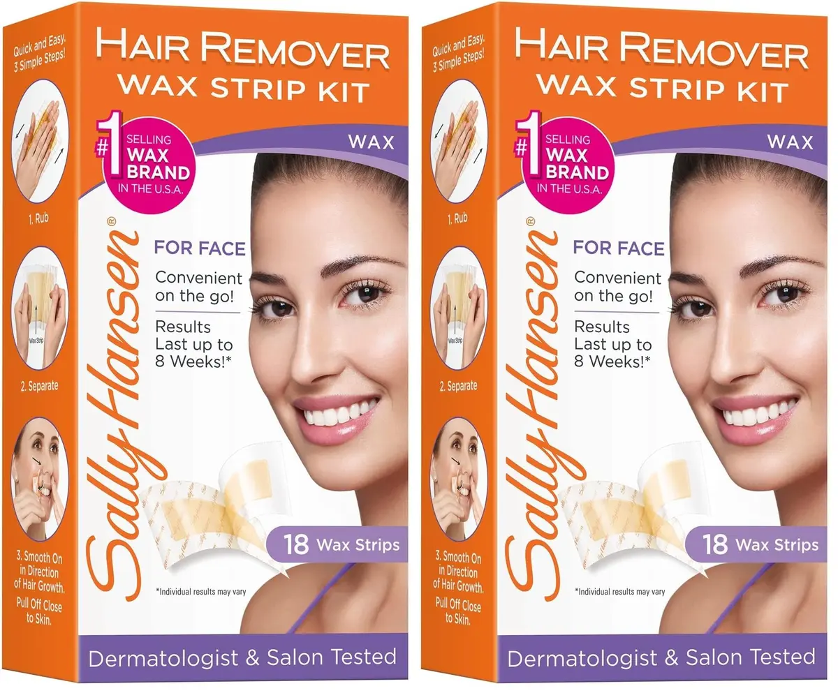 Sally Hansen Face Hair Removal Wax Strips Kit | At-Home Use 18 Count, (Pack of 2) - main product image