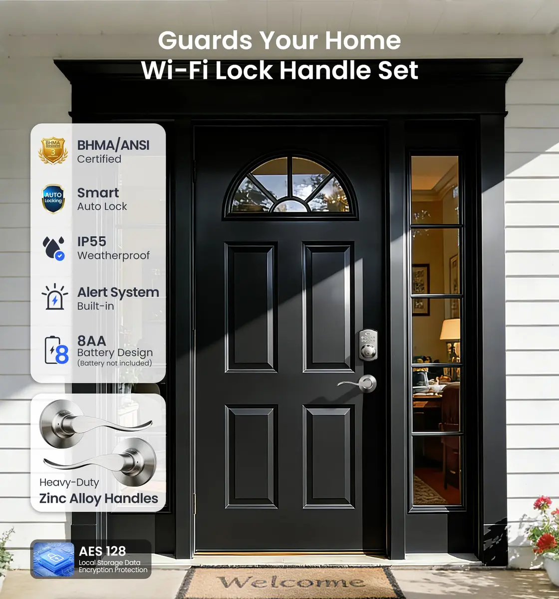 Veise VE012W-B Smart Wi-Fi Deadbolt Lock with Handle Set, Satin Nickel | App & Voice Control - view 5