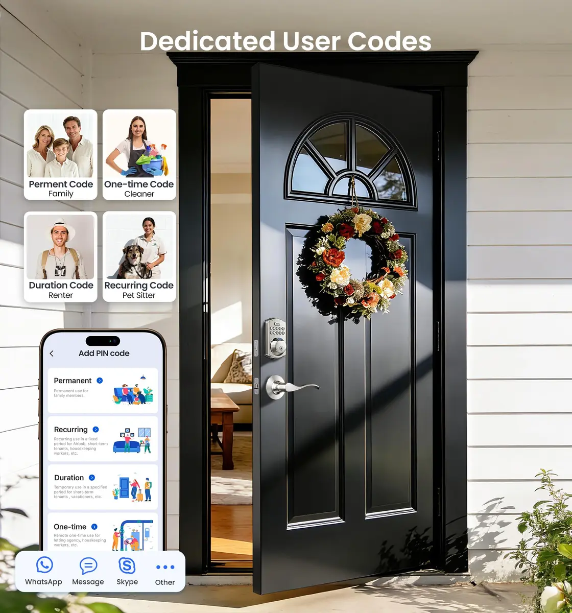 Veise VE012W-B Smart Wi-Fi Deadbolt Lock with Handle Set, Satin Nickel | App & Voice Control - view 6