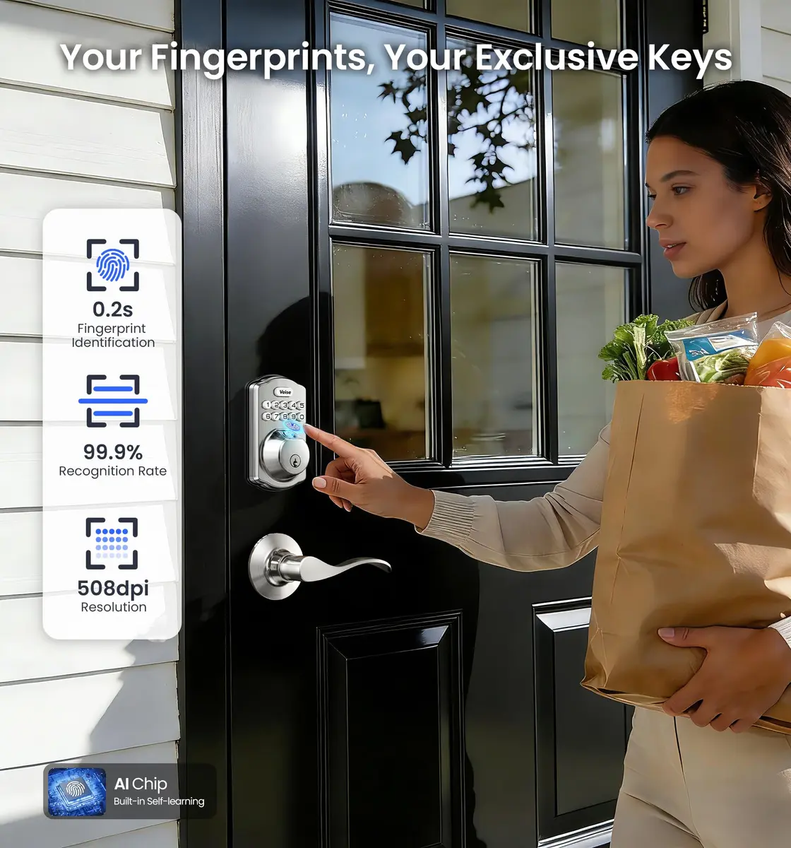 Veise VE012W-B Smart Wi-Fi Deadbolt Lock with Handle Set, Satin Nickel | App & Voice Control - view 8