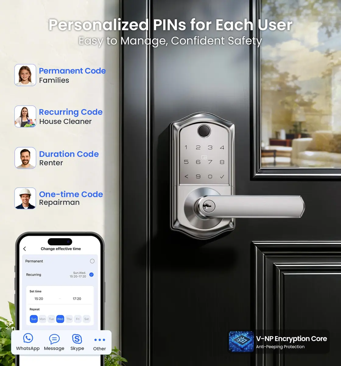 Veise VE019 Smart Lever Lock with Handle, Fingerprint Keyless Entry Door Lock, Satin Nickel | ANSI Grade 3 & BHMA Tested - view 5