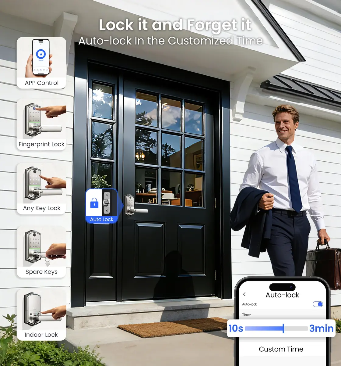 Veise VE019 Smart Lever Lock with Handle, Fingerprint Keyless Entry Door Lock, Satin Nickel | ANSI Grade 3 & BHMA Tested - view 7