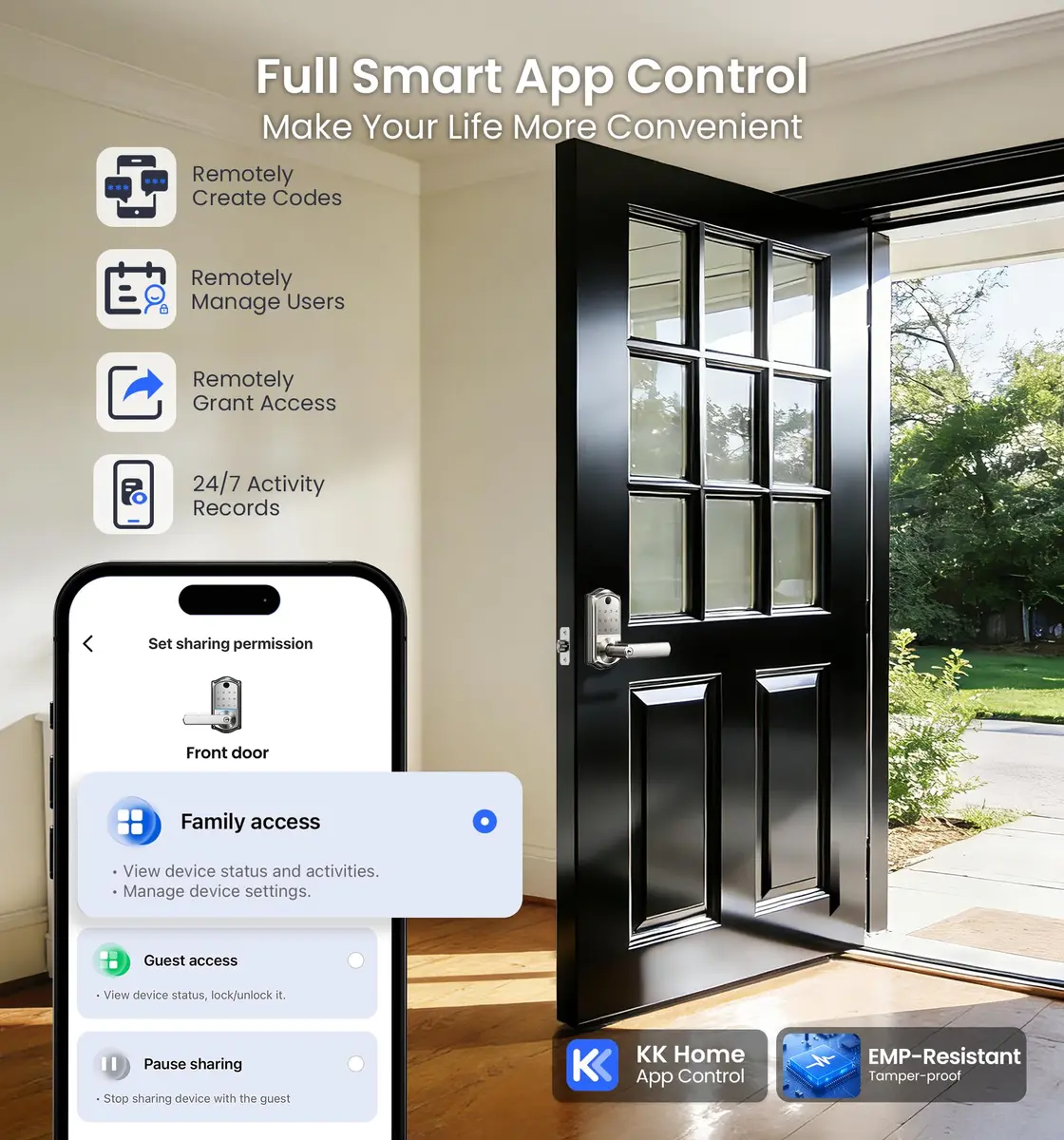 Veise VE019 Smart Lever Lock with Handle, Fingerprint Keyless Entry Door Lock, Satin Nickel | ANSI Grade 3 & BHMA Tested - view 2