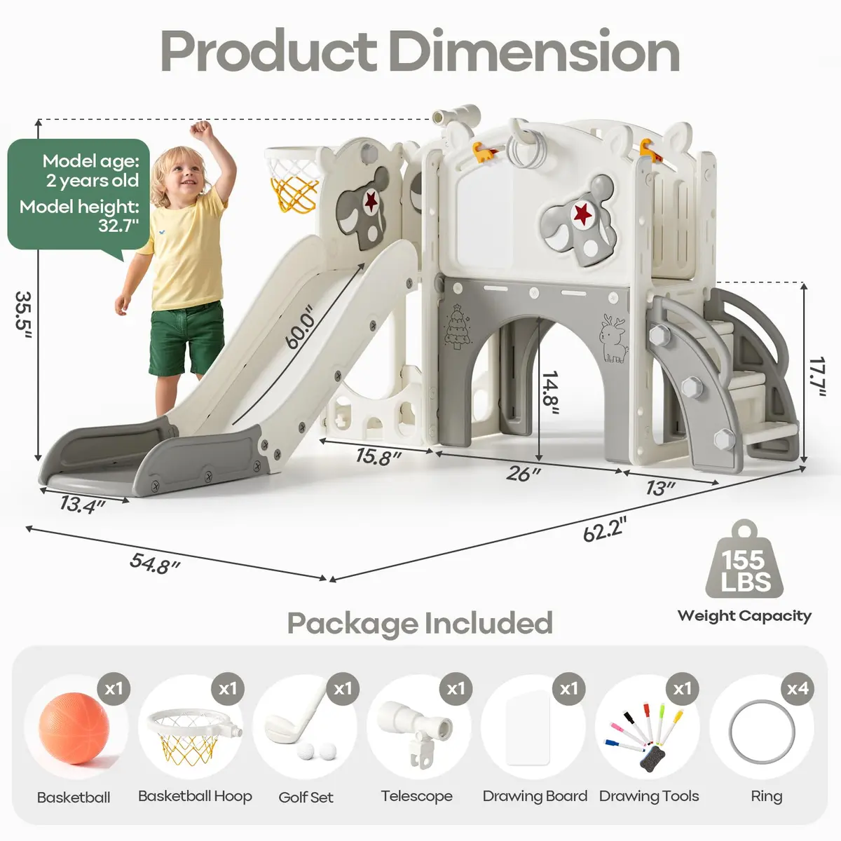 mloong Toddler Slide for Kids - 10 in 1 Indoor & Outdoor Playset (54×62×39in) | Safe, Durable & Easy Assembly - view 6