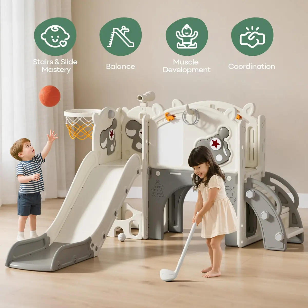 mloong Toddler Slide for Kids - 10 in 1 Indoor & Outdoor Playset (54×62×39in) | Safe, Durable & Easy Assembly - view 2