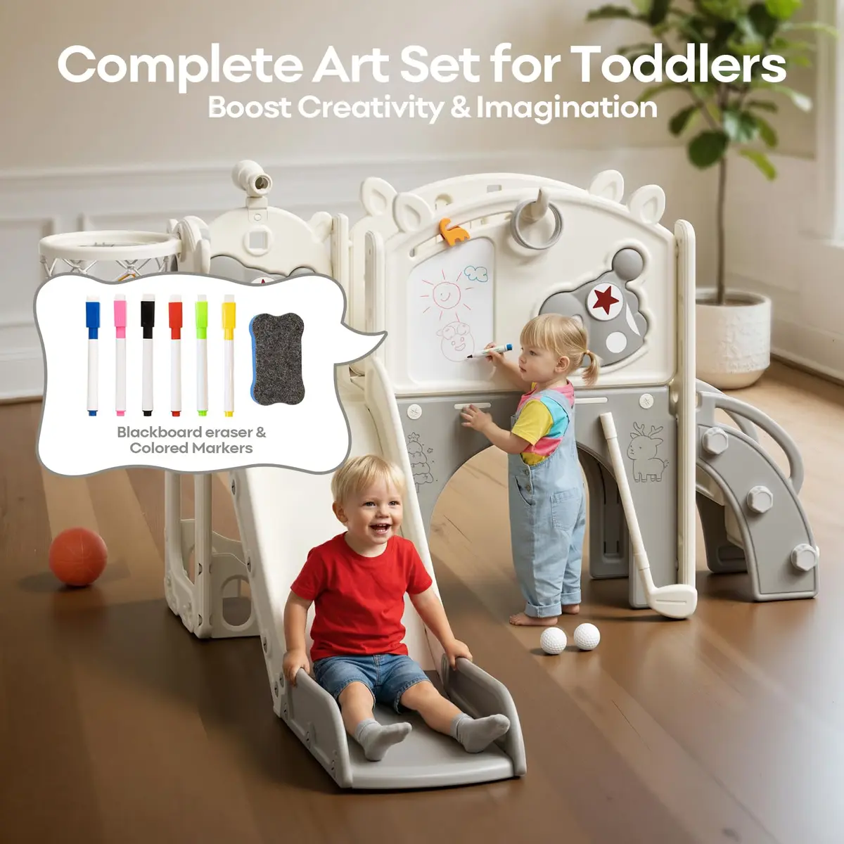mloong Toddler Slide for Kids - 10 in 1 Indoor & Outdoor Playset (54×62×39in) | Safe, Durable & Easy Assembly - view 3