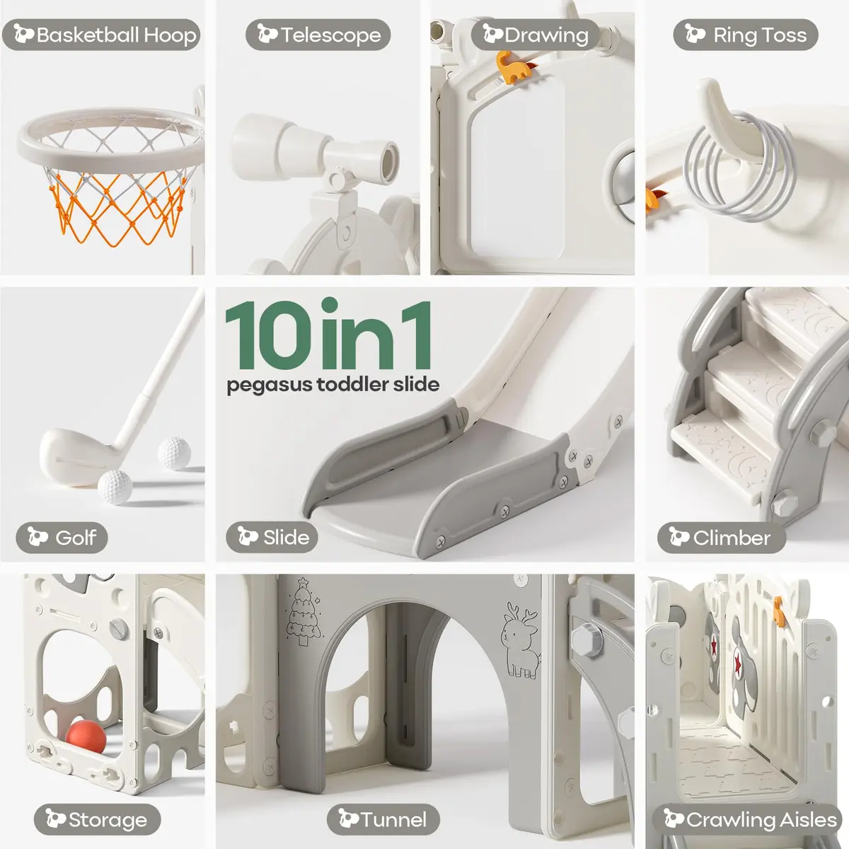 mloong Toddler Slide for Kids - 10 in 1 Indoor & Outdoor Playset (54×62×39in) | Safe, Durable & Easy Assembly - view 4