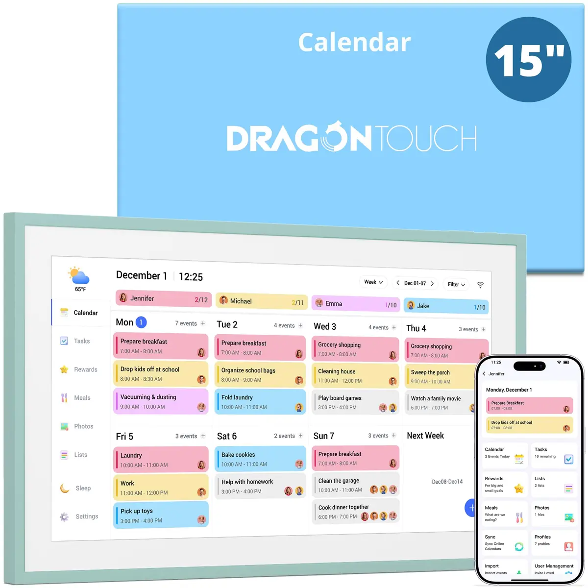 Dragon Touch 15.6 inch Digital Calendar & Chore Chart | Touchscreen Family Planner, Digital Picture Frame in Green - main product image