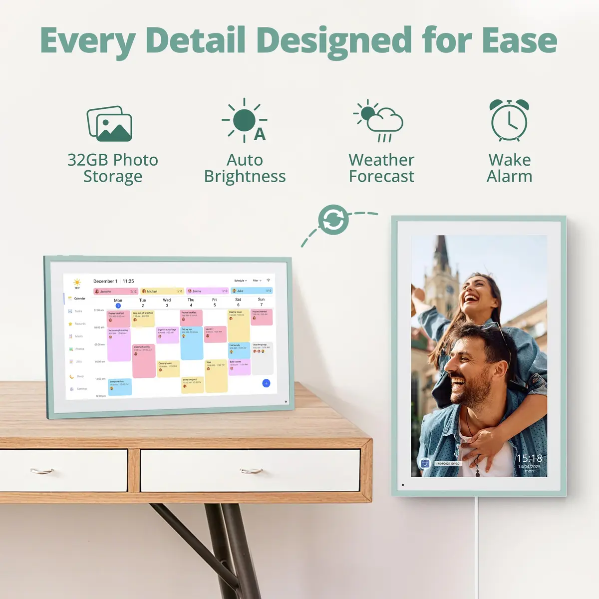 Dragon Touch 15.6 inch Digital Calendar & Chore Chart | Touchscreen Family Planner, Digital Picture Frame in Green - view 6