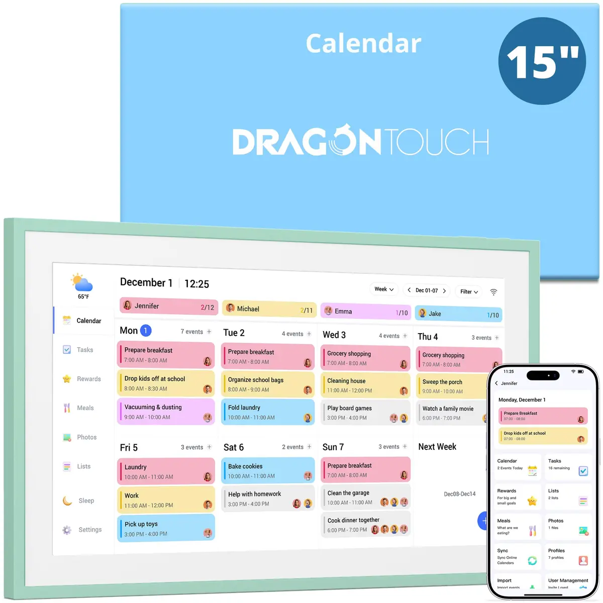 Dragon Touch 15.6 inch Digital Calendar & Chore Chart - Touchscreen Family Planner, Digital Picture Frame for Mom, Women, Christmas & Weddings Mint Green - main product image