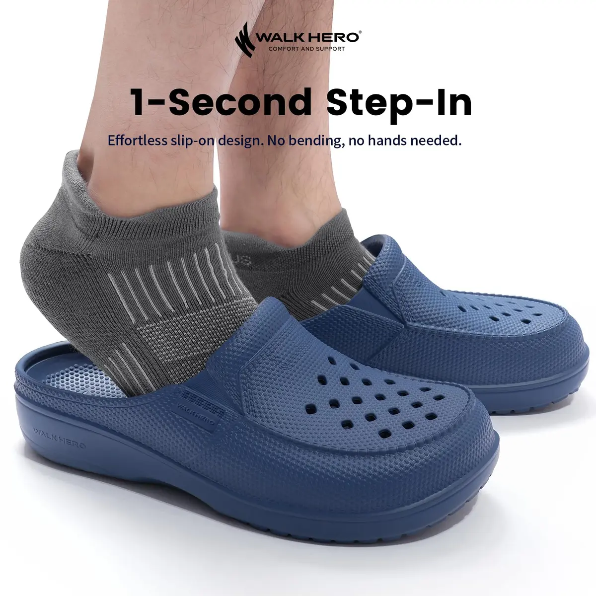 WALK·HERO COMFORT AND SUPPORT Garden Clogs for Men with Arch Support, Cushion Footbed | Lightweight, Slip-Resistant, Wide Toe - view 5