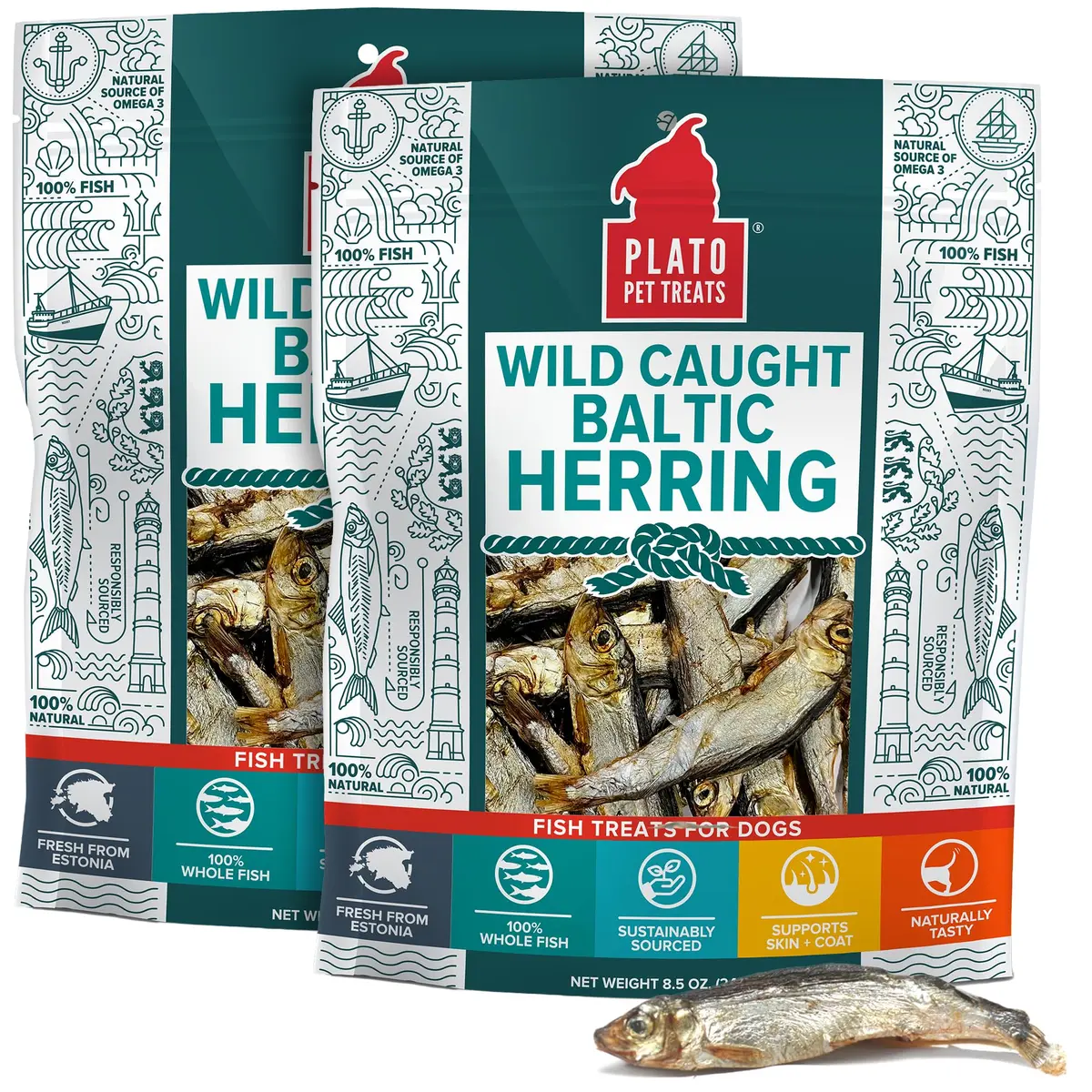 PLATO Fish Dog Treats Wild Caught Baltic Herring 8.5 oz | Natural Omega-3 Support - main product image