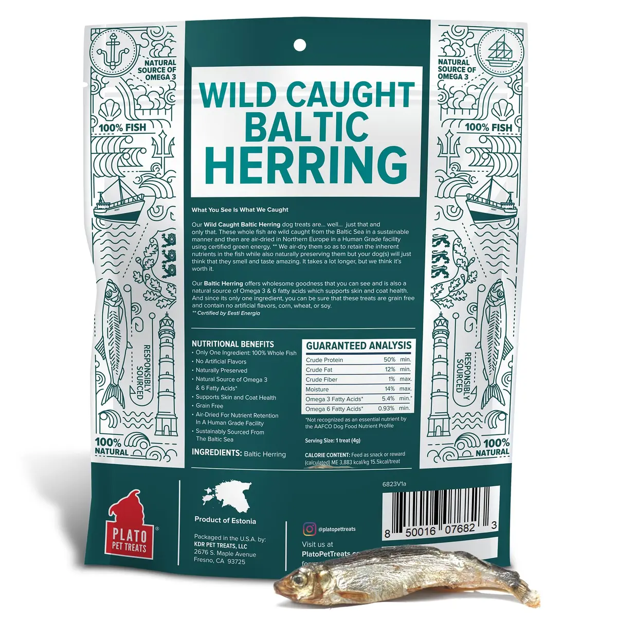 PLATO Fish Dog Treats Wild Caught Baltic Herring 8.5 oz | Natural Omega-3 Support - view 2