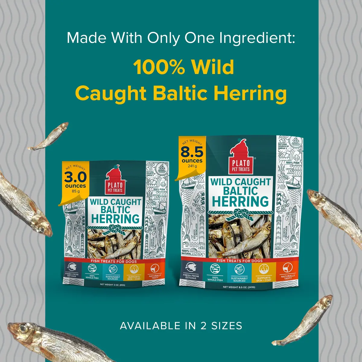 PLATO Fish Dog Treats Wild Caught Baltic Herring 8.5 oz | Natural Omega-3 Support - view 4