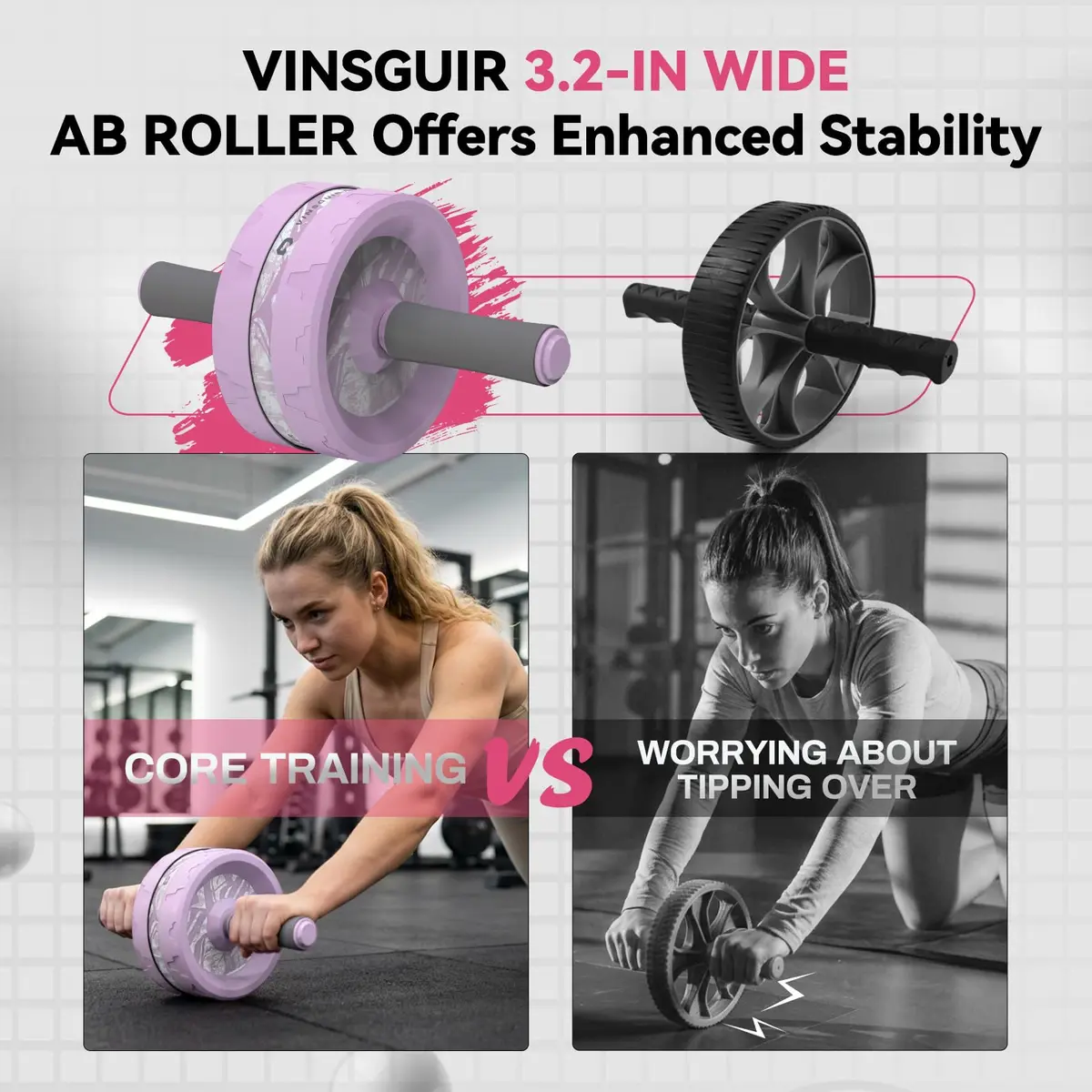 VINSGUIR Ab Roller Wheel for Home Gym with Knee Pad | Core & Abs Workout Equipment - view 2