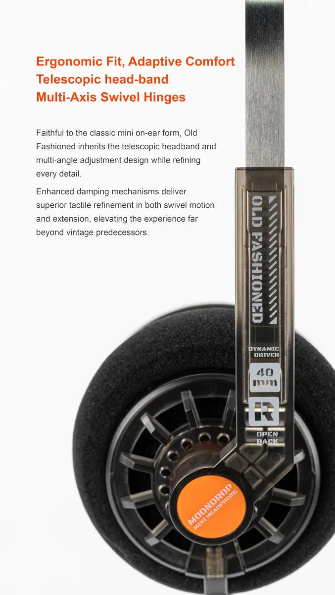 Moondrop Old Fashioned 40mm On-Ear Headphones with 0.78mm 2pin Cable (3.5mm Jack) | Open-Back Retro Design - view 6