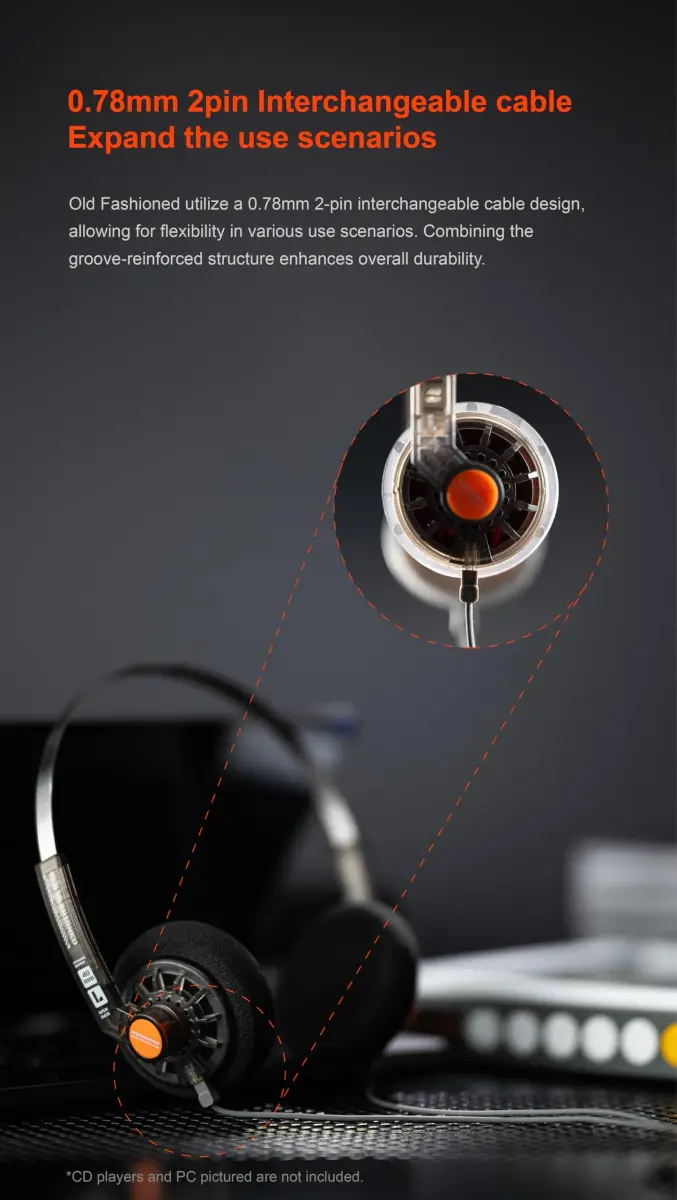 Moondrop Old Fashioned 40mm On-Ear Headphones with 0.78mm 2pin Cable (3.5mm Jack) | Open-Back Retro Design - view 7