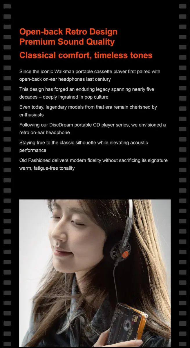 Moondrop Old Fashioned 40mm On-Ear Headphones with 0.78mm 2pin Cable (3.5mm Jack) | Open-Back Retro Design - view 5