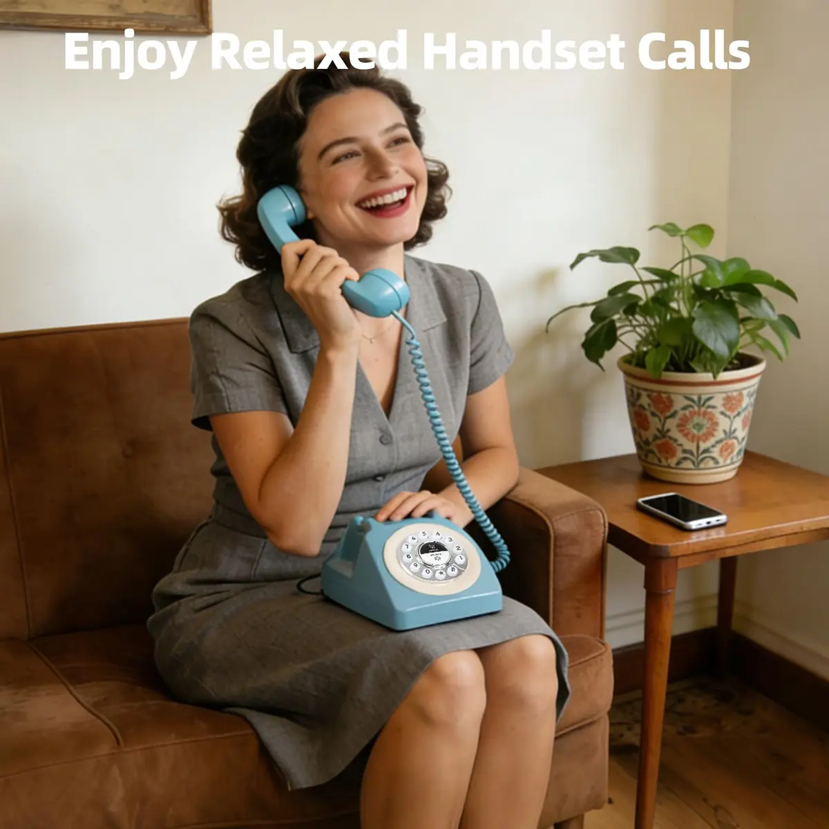 Aokpsrt Retro Blue Bluetooth Landline Phone | Mid-Century Style Desk Telephone with Vintage Ringtones (0.811 Fl Oz) - view 5