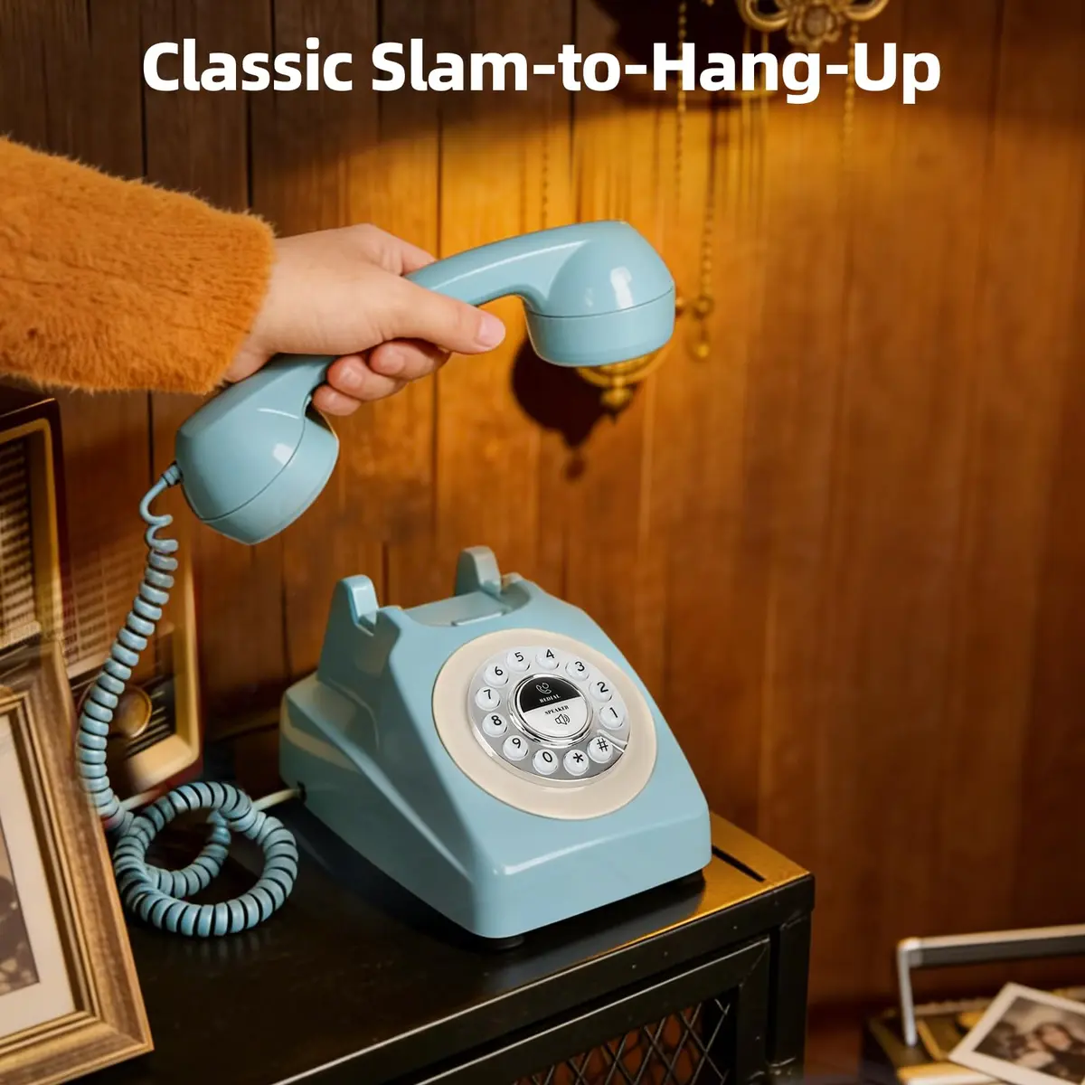 Aokpsrt Retro Blue Bluetooth Landline Phone | Mid-Century Style Desk Telephone with Vintage Ringtones (0.811 Fl Oz) - view 6