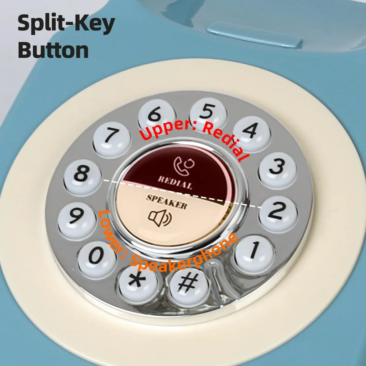Aokpsrt Retro Blue Bluetooth Landline Phone | Mid-Century Style Desk Telephone with Vintage Ringtones (0.811 Fl Oz) - view 4