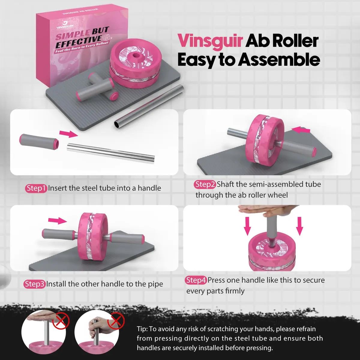 VINSGUIR Ab Roller Wheel for Home Gym, Abs & Core Strength Workout with Knee Pad Set | Portable, Durable & Supportive - view 8