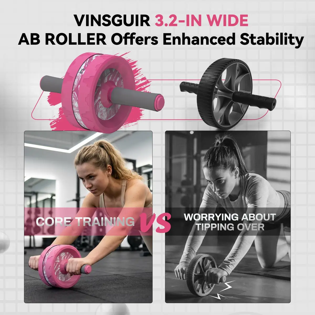 VINSGUIR Ab Roller Wheel for Home Gym, Abs & Core Strength Workout with Knee Pad Set | Portable, Durable & Supportive - view 2
