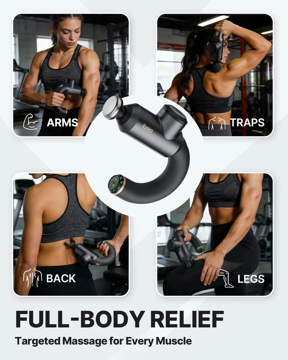 ibreo Surge Pro Deep Tissue Massage Gun with Heat | Percussion Muscle Massager for Pain Relief, 12mm Amplitude, 4 Speeds, 6 Heads, Handheld, 1.74 lbs - view 8