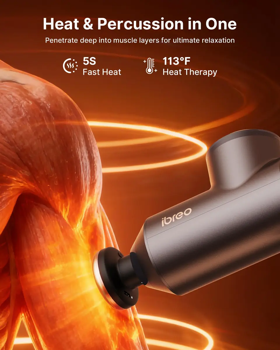 ibreo Surge Pro Deep Tissue Massage Gun with Heat | Percussion Muscle Massager for Pain Relief, 12mm Amplitude, 4 Speeds, 6 Heads, Handheld, Lightweight - view 4