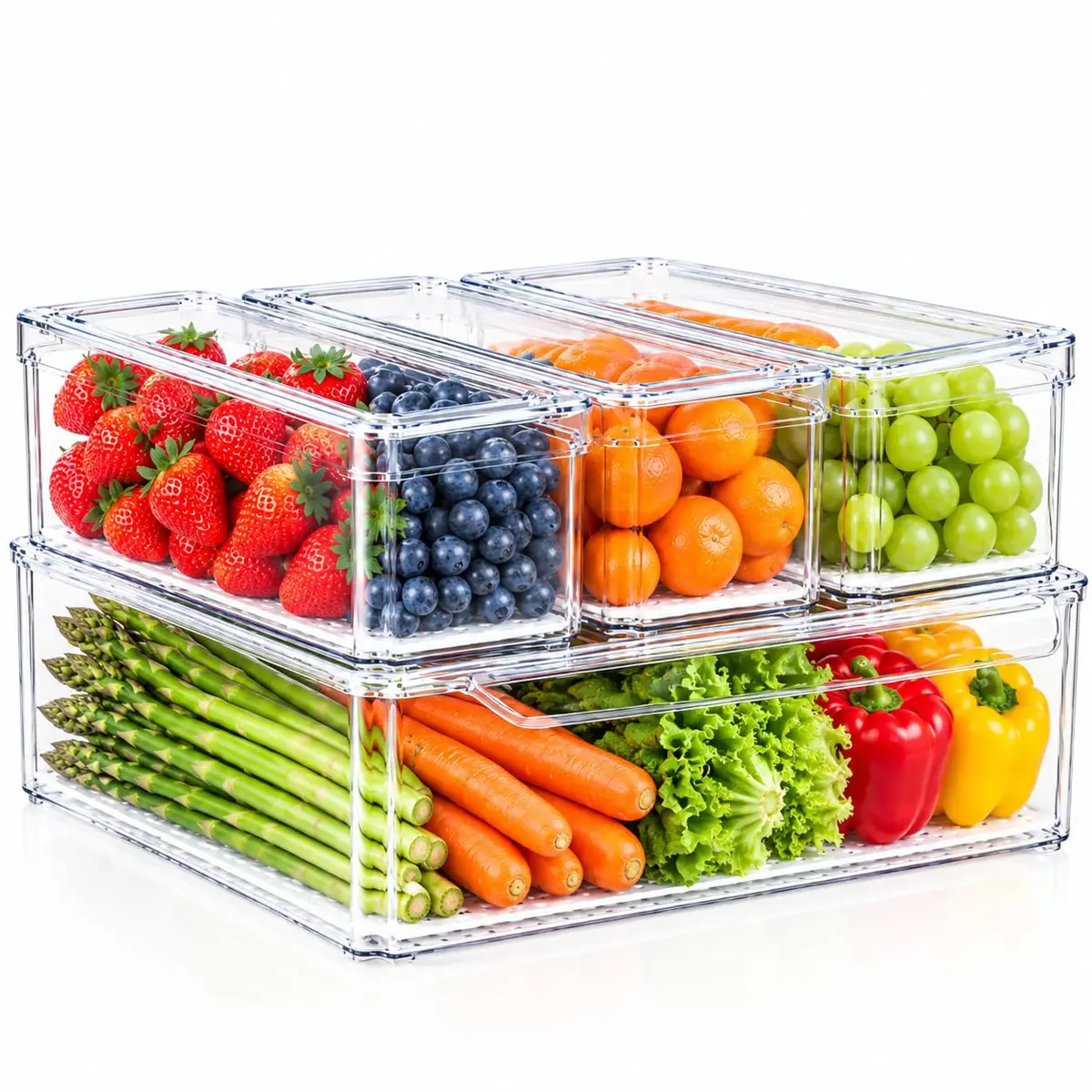 ZIJUND Food Storage Container Set with Lids | Stackable BPA-Free Clear Plastic Bins for Fridge & Pantry (4 Pack, 6.5L) - main product image