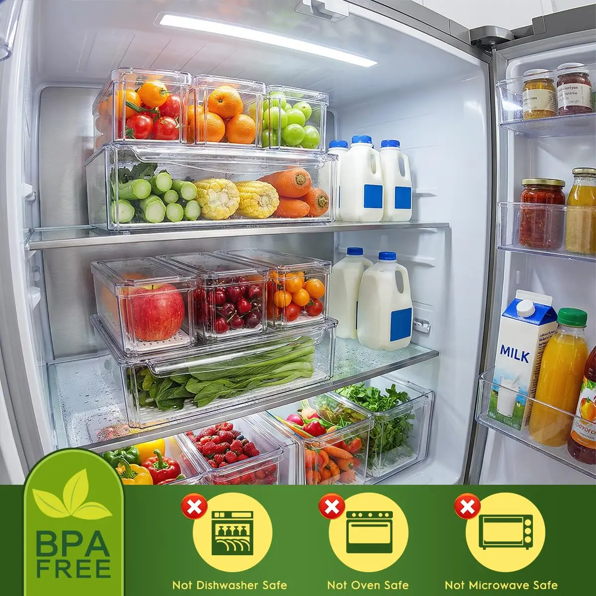 ZIJUND Food Storage Container Set with Lids | Stackable BPA-Free Clear Plastic Bins for Fridge & Pantry (4 Pack, 6.5L) - view 3