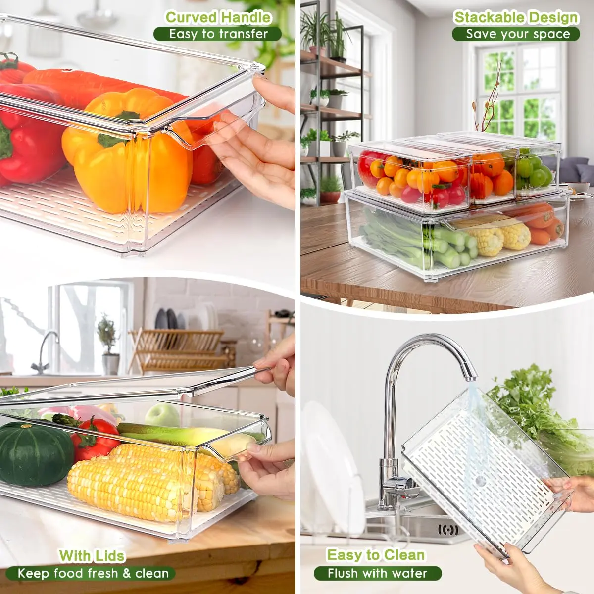 ZIJUND Food Storage Container Set with Lids | Stackable BPA-Free Clear Plastic Bins for Fridge & Pantry (4 Pack, 6.5L) - view 4