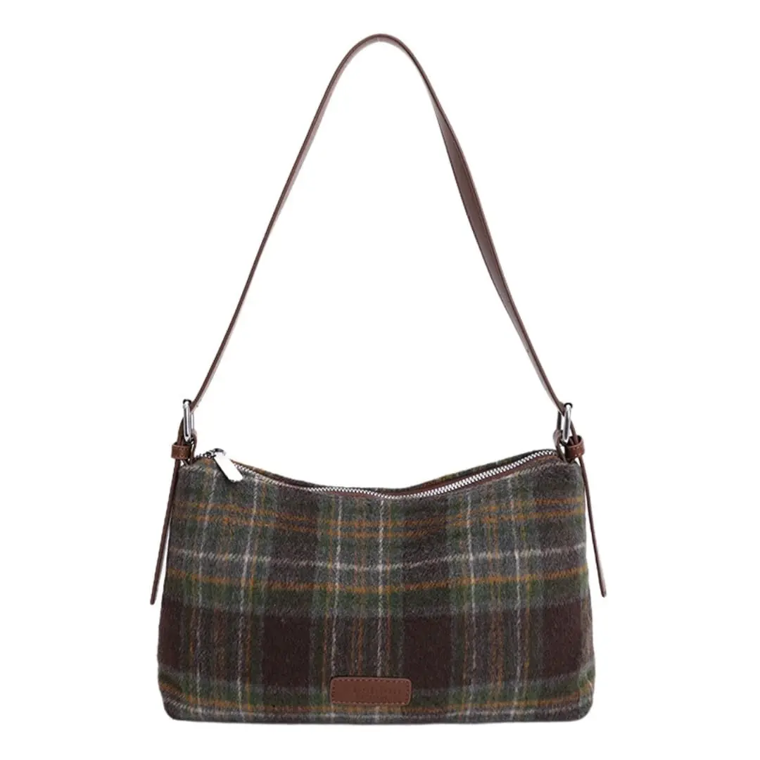 Oagasi Crossbody Bag Green | Vintage Plaid Leather Tote for Women (10.24in x 2.76in x 6.3in) - main product image
