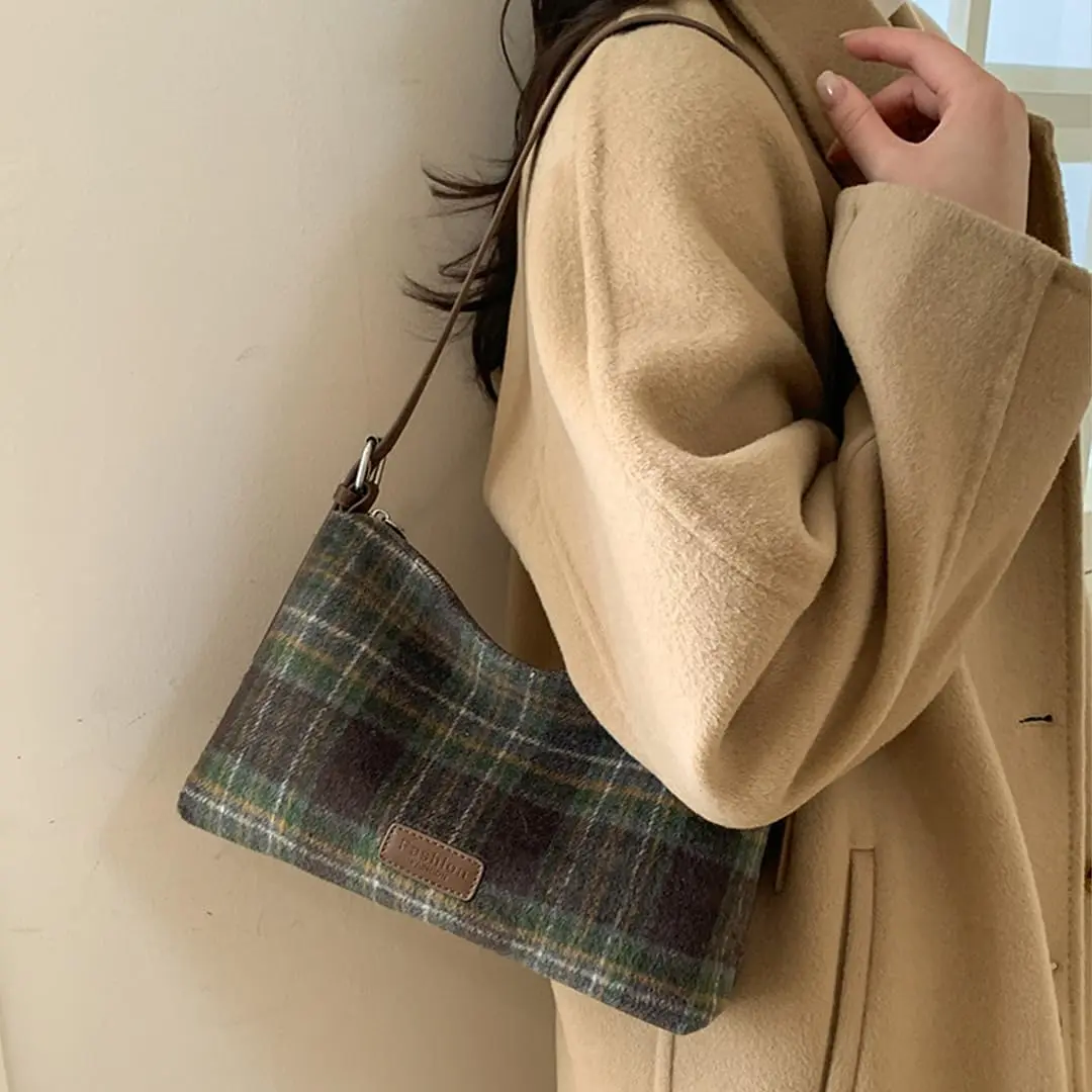 Oagasi Crossbody Bag Green | Vintage Plaid Leather Tote for Women (10.24in x 2.76in x 6.3in) - view 3