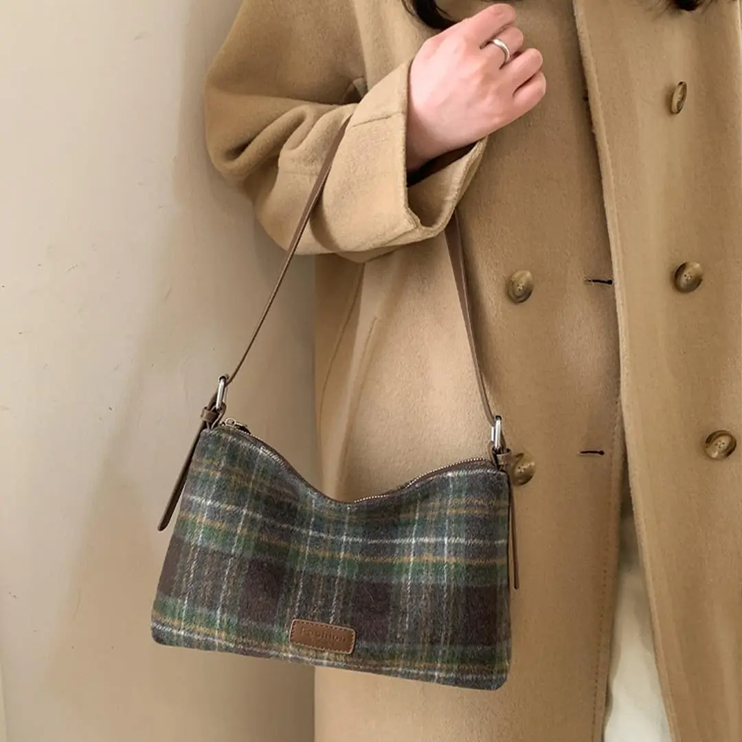 Oagasi Crossbody Bag Green | Vintage Plaid Leather Tote for Women (10.24in x 2.76in x 6.3in) - view 4