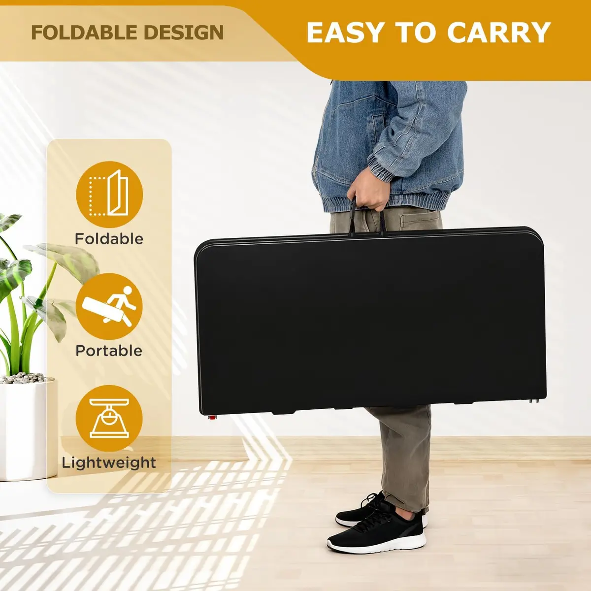 Pazidom 34" Folding Card Table, Heavy Duty Plastic Square Table - Portable Fold-in-Half w/Handle & Lock for Camping, BBQ, Party, Events, Black - view 6