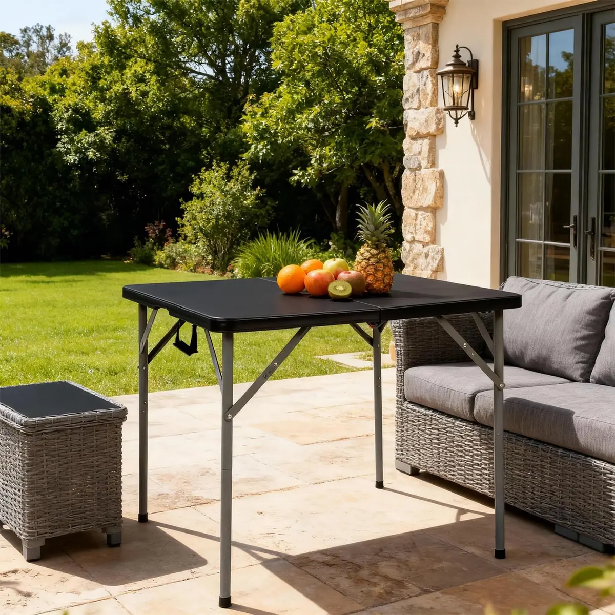 Pazidom 34" Folding Card Table, Heavy Duty Plastic Square Table - Portable Fold-in-Half w/Handle & Lock for Camping, BBQ, Party, Events, Black - view 3